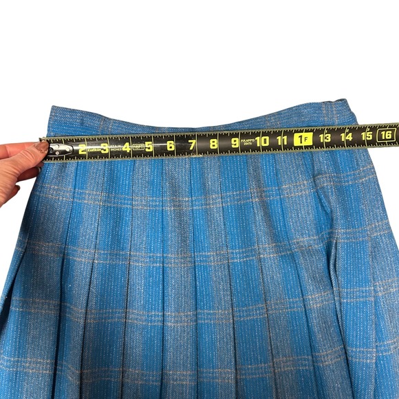 Vintage 70s Pendleton Virgin Wool Pleated Skirt Blue Plaid Made USA Woolen Mills - Picture 3 of 7